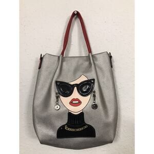 Stylish Silver and Red Shoulder Bag